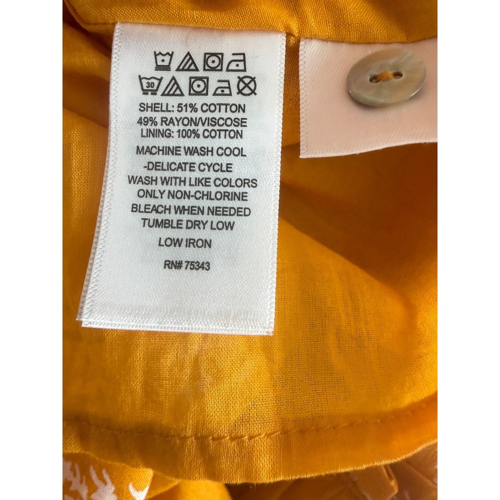 Lucky Mustard Yellow Ruffle Neck Sleeveless Block Print Mini Dress‎ Leaf Size S - Picture 10 of 13